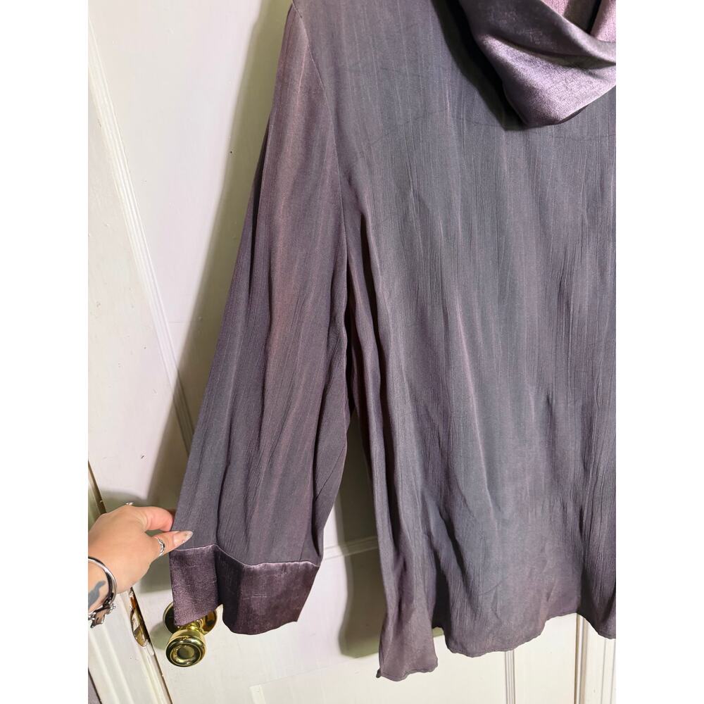 Carole Little 24W Plus Cowl Neck Tunic Mauve Satin Trim Lagenlook - Picture 2 of 9